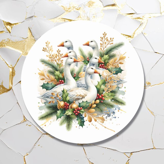 Sticker Rond Six Geese a-Laying | Douze jours de Noël (Créateur téléchargé)