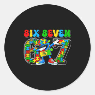 Sticker Rond Six sept sensibilisation à l'autisme 67 mème puzzl