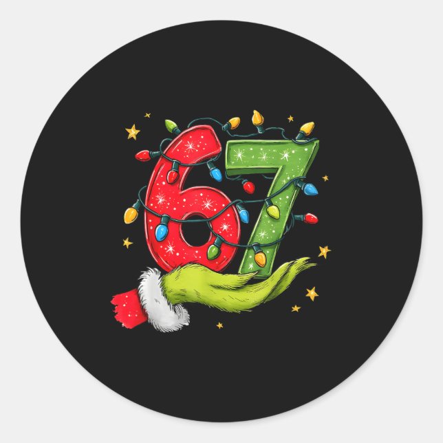 Sticker Rond Six Seven 67 Christmas Lights Hand Signs Elf Light (Devant)