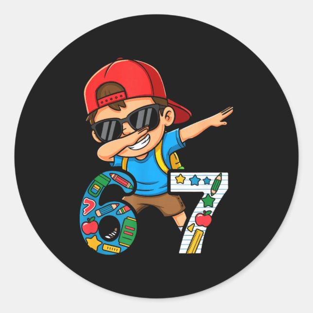 Sticker Rond Six Seven 67 Days Of School Funny Meme Student Dab (Devant)