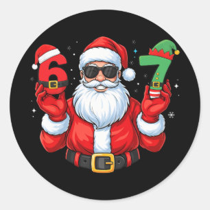 Sticker Rond Six Seven 67 Mème 6 7 Elfe Santa Noël Pyjamas