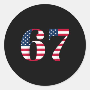 Sticker Rond Six Seven 67 Mème Drôle de drapeau américain Hallo