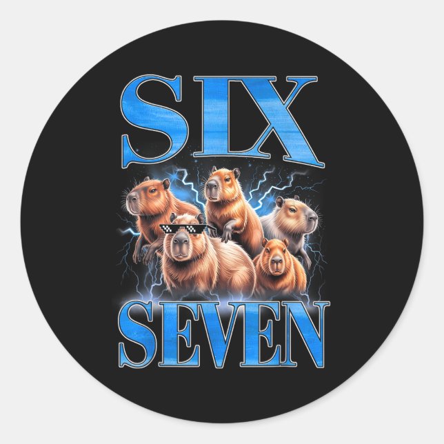 Sticker Rond Six Seven 67 Meme Funny Capybara Bootleg Graphic  (Devant)
