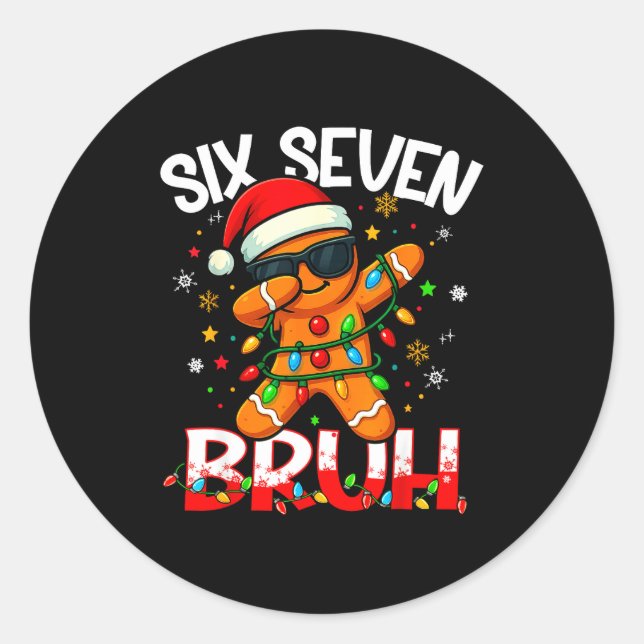 Sticker Rond Six Seven 6 7 Meme Dabbing Gingerbread Man Christm (Devant)
