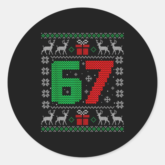 Sticker Rond Six Seven 6 7 Meme Gen Alpha Slang Ugly Christmas  (Devant)