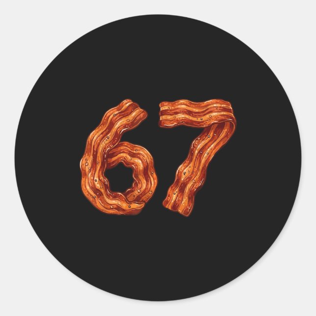 Sticker Rond Six Seven Bacon Cool Meme 67 Funny Number  (Devant)