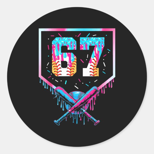 Sticker Rond Six Seven Baseball Ice Cream Drip Cool 67 Gen Alph (Devant)