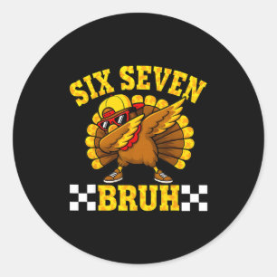 Sticker Rond Six Seven Bruh Dabbing Dinde Thanksgiving 67 Meme