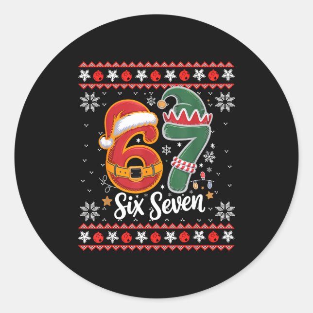 Sticker Rond Six Seven Christmas 6 7 Ugly Christmas Sweater Boy (Devant)