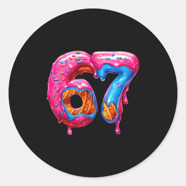 Sticker Rond Six Seven Donut Ice Cream Drip Cool Meme Funny 67  (Devant)
