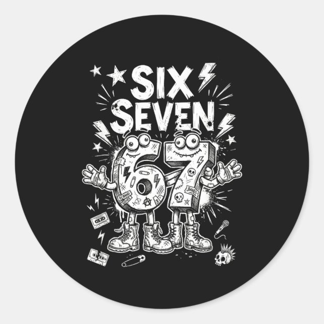 Sticker Rond Six Seven Gen Alpha Brain Rot Meme Funny Viral Tre (Devant)