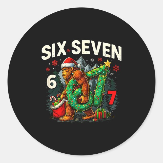 Sticker Rond Six Seven Santa Bigfoot Christmas Sasquatch 67 Fun (Devant)
