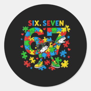 Sticker Rond Six Seven Sensibilisation à l'autisme 67 Meme Puzz