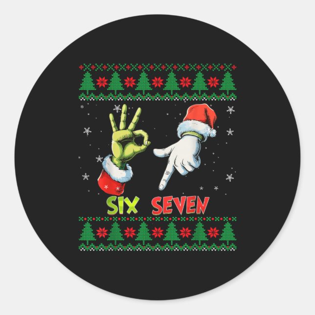 Sticker Rond Six Seven Skeleton Meme Christmas Ugly Sweater 67  (Devant)