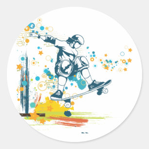 Sticker Rond sk8er skateboarder vecteur