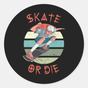 Sticker Rond Skate ou die Skateboarder Garçon