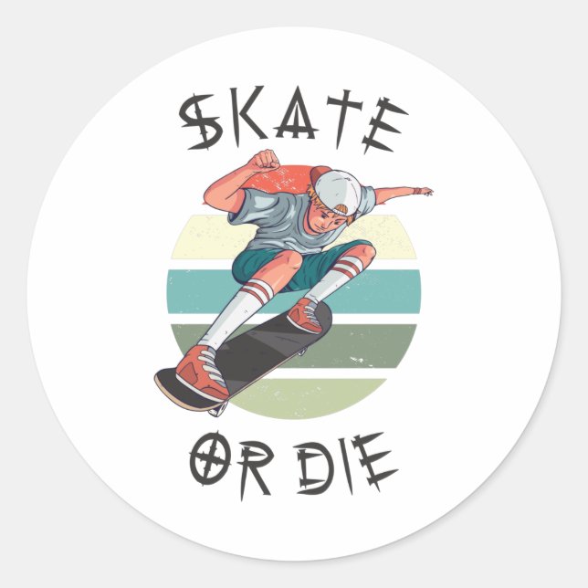 Sticker Rond Skate ou die Skateboarder Garçon (Devant)