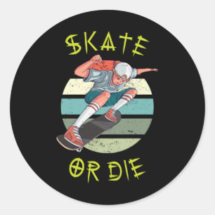 Sticker Rond Skate ou die Skateboarder Garçon
