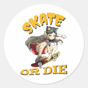 Sticker Rond Skate ou die Skateboarder Girl