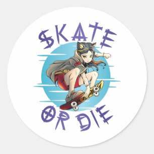 Sticker Rond Skate ou die Skateboarder Girl