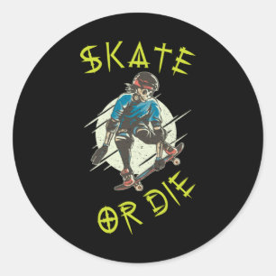 Sticker Rond Skate ou die Skeleton Skateboarder