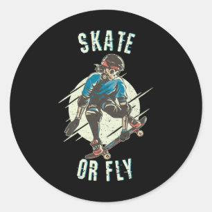 Sticker Rond Skate ou volez Skeleton Skateboarder