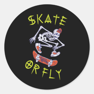 Sticker Rond Skate ou volez Skeleton Skateboarder