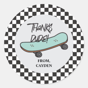 Sticker Rond Skateboard Let's Kick It Anniversaire Merci Favor