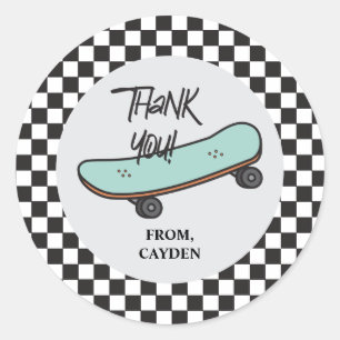 Sticker Rond Skateboard Let's Kick It Anniversaire Merci Favor