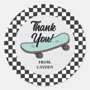 Sticker Rond Skateboard Let's Kick It Anniversaire Merci Favor