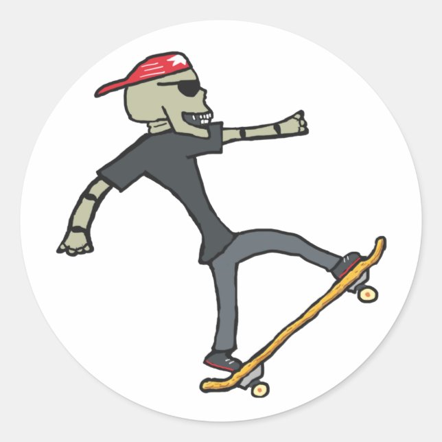 Sticker Rond Skateboard Skeleton (Devant)