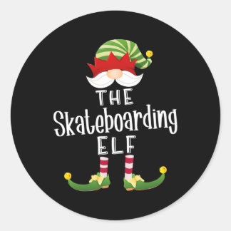 Sticker Rond Skateboarding Elf Group Christmas Funny Pajama Par