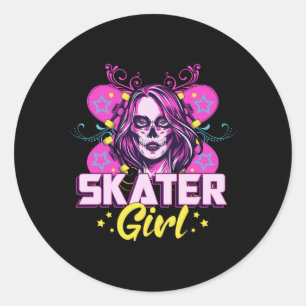 Sticker Rond Skater Girl Sk8 Skateboard Girls Skateboard Idée c