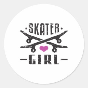 Sticker Rond Skater Girl Skateboard Skate Sk8 Skate Cadeau