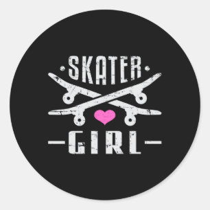 Sticker Rond Skater Girl Skateboard Skate Sk8 Skate Idée cadeau