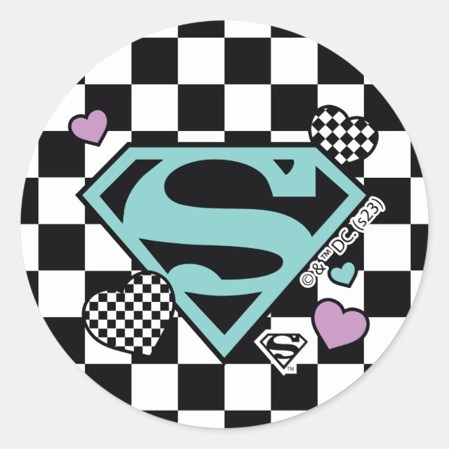 Sticker Rond Skater Girl Supergirl Coeurs S-Shield (Devant)