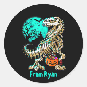 Sticker Rond Skeleton amusant TRex Halloween Garçons Dino Enfan