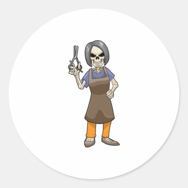 Sticker Rond Skeleton as Hairdresser with Scissors (Devant)