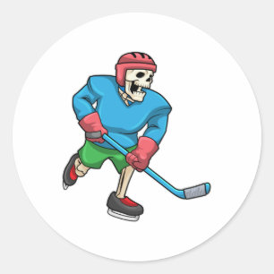 Sticker Rond Skeleton au hockey sur glace avec bâton de hockey 