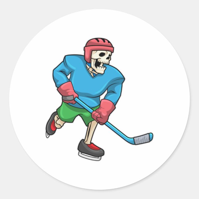 Sticker Rond Skeleton au hockey sur glace avec bâton de hockey  (Devant)