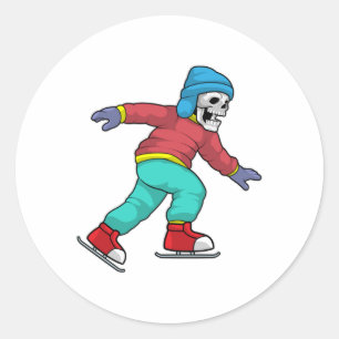 Sticker Rond Skeleton au patinage sur glace avec patins sur gla