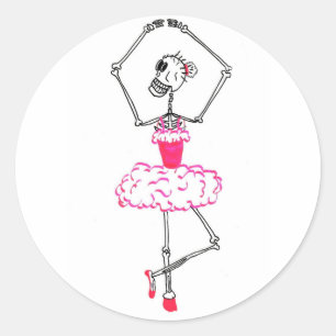 Sticker Rond Skeleton Ballerina en Pink Tutu Ballet Dancer
