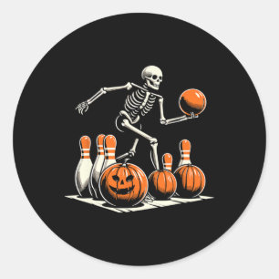 Sticker Rond Skeleton Bowler Joueur Drôle Bowler Halloween