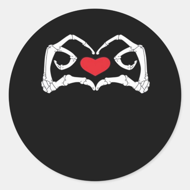 Sticker Rond Skeleton Coeur Et Mains Drôle (Devant)