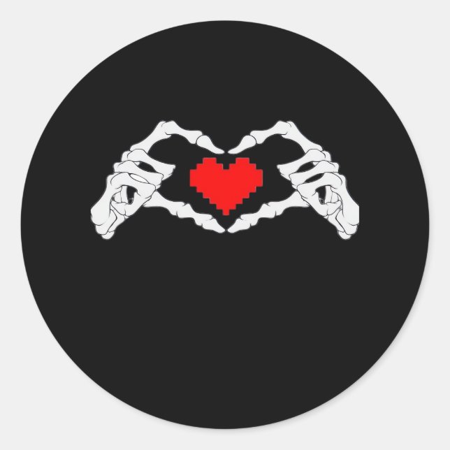 Sticker Rond Skeleton Coeur Et Mème Mains (Devant)