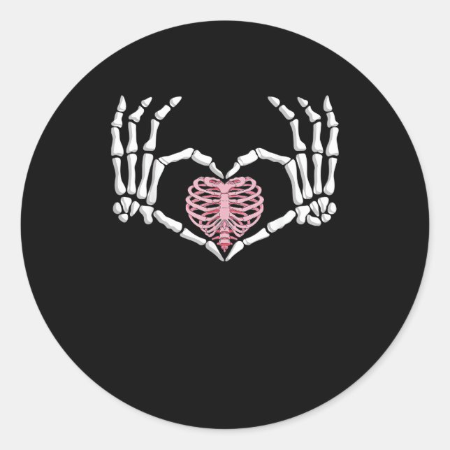 Sticker Rond Skeleton Coeur main drôle Halloween Femmes Hommes (Devant)
