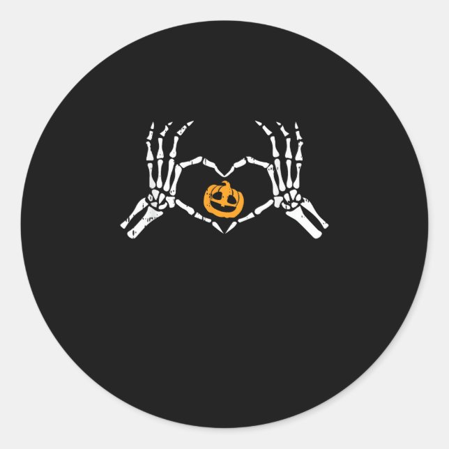 Sticker Rond Skeleton Coeur main Halloween Costume Citrouille (Devant)