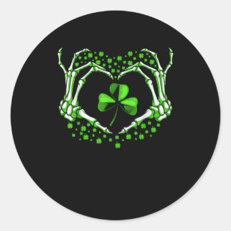 Sticker Rond Skeleton Coeur main Shamrock Jour de la Saint Patr