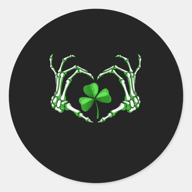Sticker Rond Skeleton Coeur main Shamrock Jour de la Saint Patr (Devant)