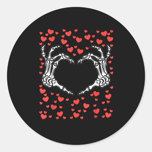 Sticker Rond Skeleton Coeur main Valentines Jour Drôle Classiqu (Devant)